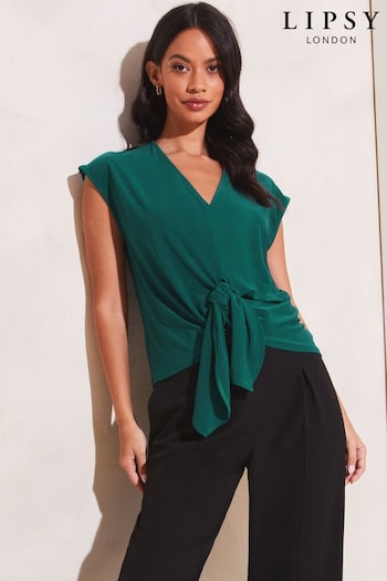 Lipsy Teal Twist Front V Neck Short Sleeve Jersey Top (Q07210) | £28
