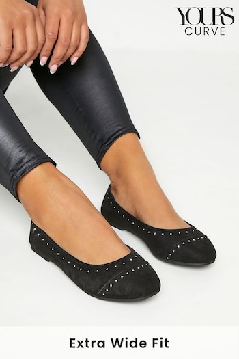 Yours Curve Black Extra-Wide Fit Diamante Ballerina Shoes (Q07275) | £20