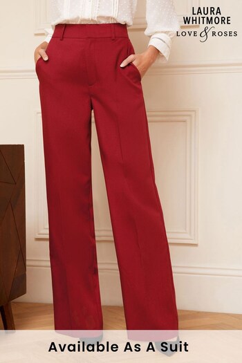 Love & Roses Deep Red High Waist Wide Leg Tailored Trousers 90s (Q08461) | £40
