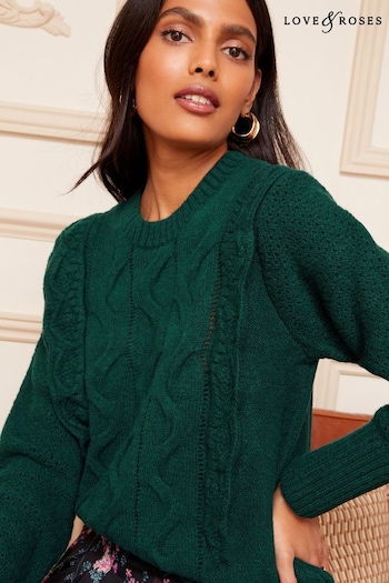 Beer, Wine & Spirits Green Cable Knit Scallop Ruffle Jumper (Q08544) | £42