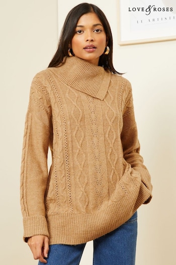 Thermals & Base Layers Camel Envelope Neck Cable Knit Jumper (Q08550) | £44