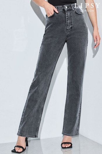 Lipsy Dark Grey High Waist Straight Leg Jeans (Q08654) | £47