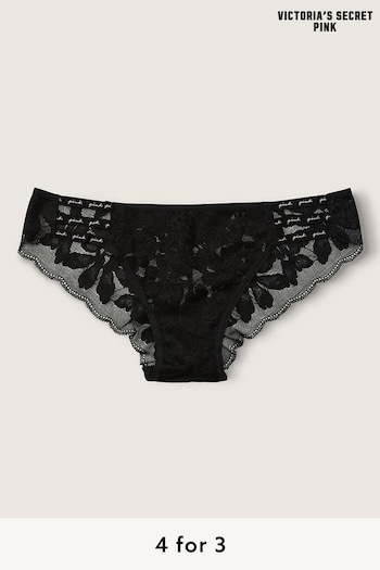 Victoria's Secret PINK Pure Black Strappy Lace Logo Cheeky Knickers (Q09032) | £9