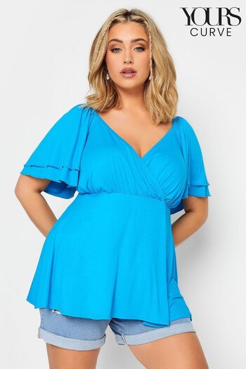 Yours Curve Blue Limited Wrap Layered Sleeve Top (Q09202) | £24