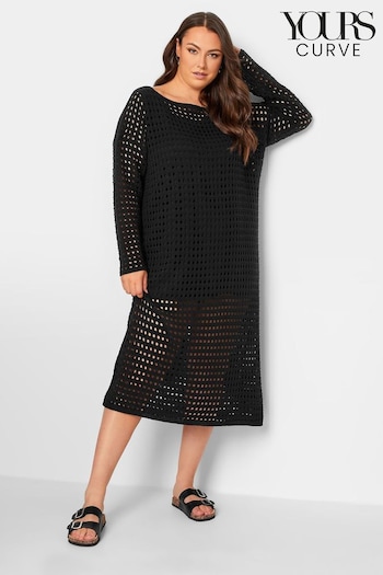 Yours Curve Black Crochet Midaxi Dress (Q09227) | £33