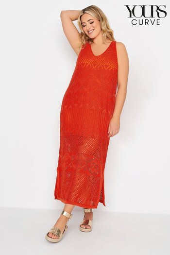 Yours Curve Red Knitted Crochet Summer Dress (Q09229) | £33