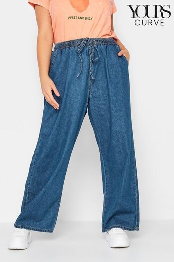 Yours Curve Mid Blue Pull On Wide Leg Jean (Q09230) | £30
