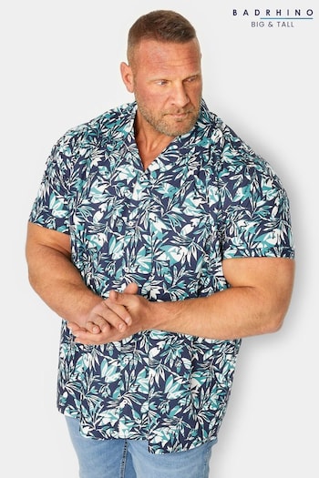 BadRhino Big & Tall Navy Leaf Print Poplin Shirt (Q09286) | £28
