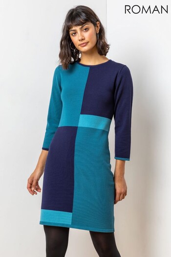 Roman Blue Colour Block Knitted Dress (Q09882) | £45