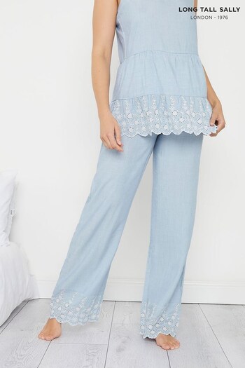 Long Tall Sally Blue Broderie Detail Wide Leg Pyjama Pant (Q09912) | £27