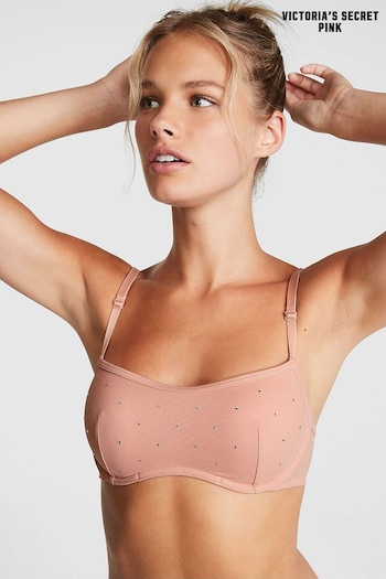 Victoria's Secret PINK Macaron Nude Shine Flocked Mesh Push Up Bralette (Q10366) | £30