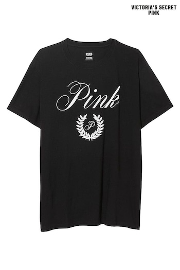 Victoria's Secret PINK Pure Black Short Sleeve Oversized Campus T-Shirt (Q10548) | £26