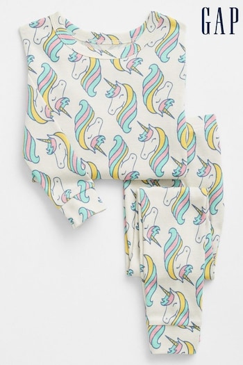 Gap White Unicorn Print Long Sleeve Pyjama Set (Q10663) | £18