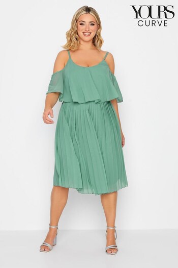 Yours Curve Green London Pleat Overlay Dress (Q10787) | £47