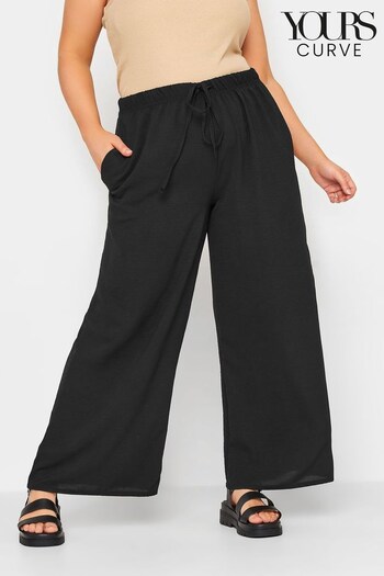 Yours Curve Black Washed Twill Wide Leg Trouser (Q10818) | £25