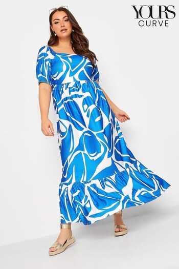 Yours Curve Blue Square Neck Print Maxi Dress (Q10861) | £33