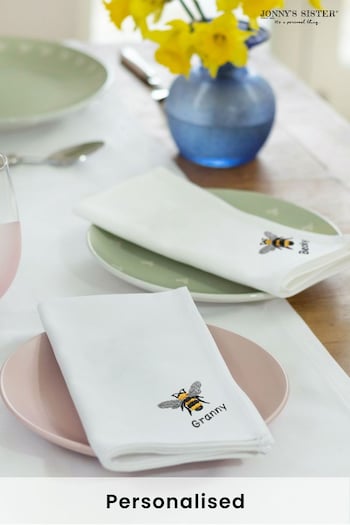 Set of 4 Personalised Embroidered Bee Napkins by Jonny's Sister (Q10885) | £52