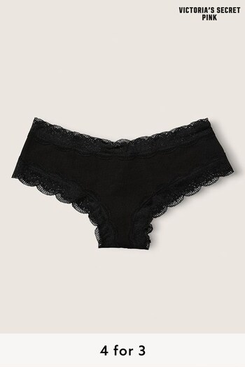 Victoria's Secret PINK Pure Black Cheeky Lace Trim Knickers (Q10931) | £9