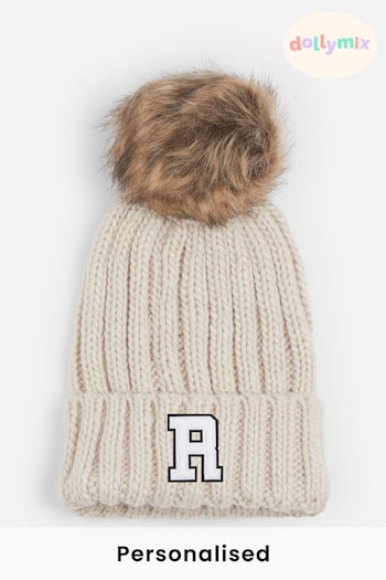 Personalised Adults Monogram Fur Pom Beanie Hat by Dollymix (Q10971) | £15