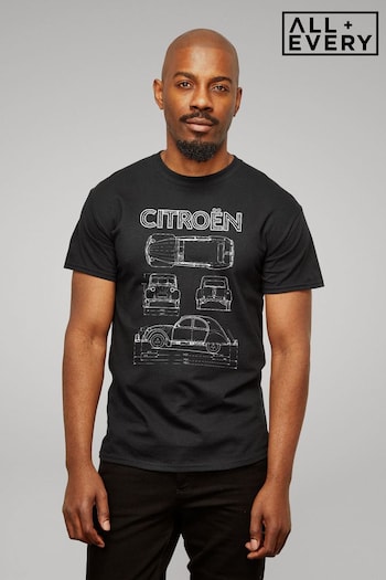All + Every Black Citroen 2CV White Diagram Views Men's T-Shirt (Q11032) | £23