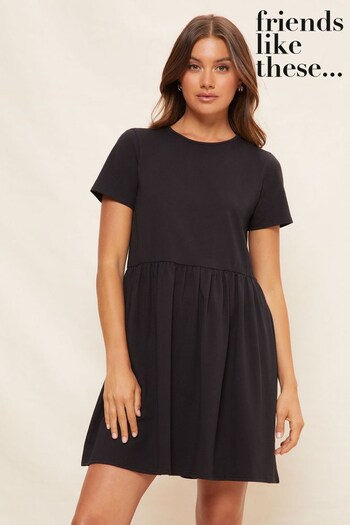 Furniture Recycling Services Black Jersey Short Sleeve Smock Mini Dress (Q11248) | £22