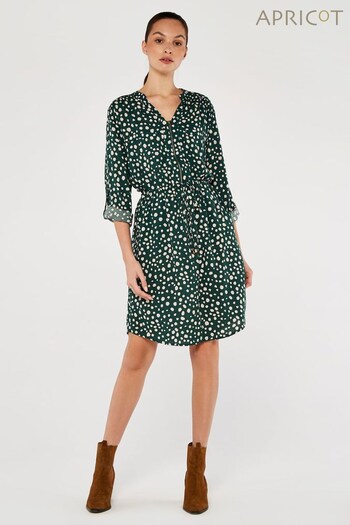 Apricot Green Painterly Dot 3/4 Sleeve Zip Dress (Q11434) | £32