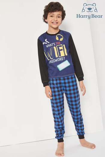 Harry Bear Black/Blue Wifi Long Sleeved Pyjama Set (Q11473) | £14