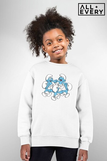 All + Every White The Smurfs Holding Hands And Dancing Kids Sweatshirt (Q12372) | £26