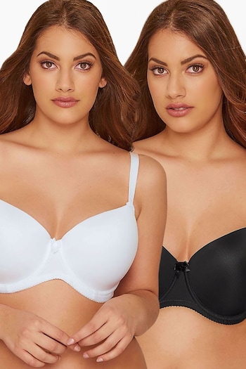 Yours Curve Black 2 Pack Moulded T-Shirt faux-shearling Bra (Q12420) | £40