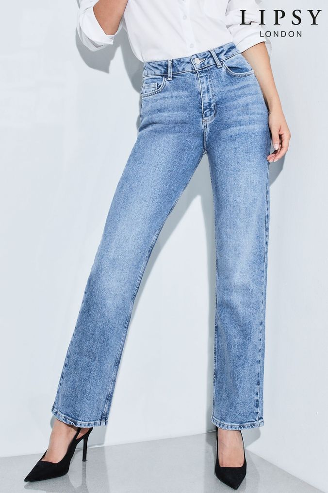 Lipsy Mid Blue High Waist Straight Leg Harper Jeans (Q12610) | £47