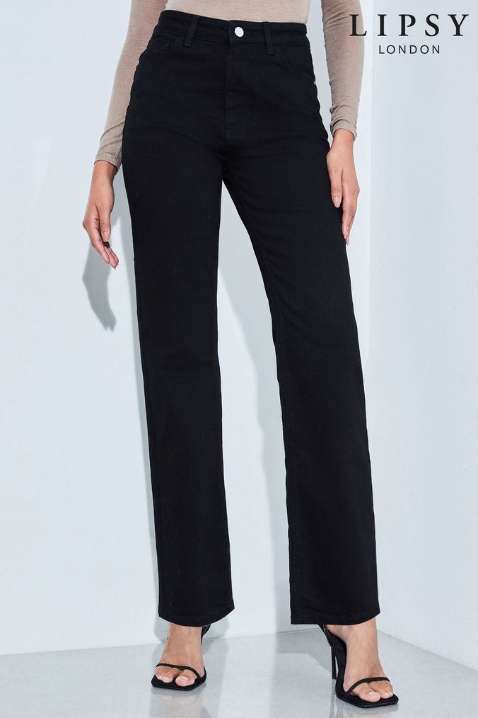 Lipsy Black Petite High Waist Straight Leg Harper Jeans (Q12626) | £47
