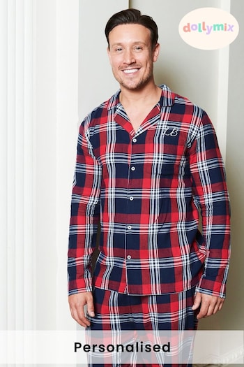 Personalised Red Tartan Mens Pyjama Set by Dollymix (Q12817) | £30