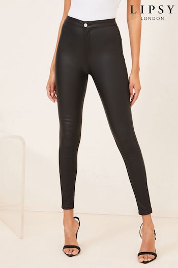 Lipsy Coated Black Petite High Waist Skinny Jeans (Q12884) | £32