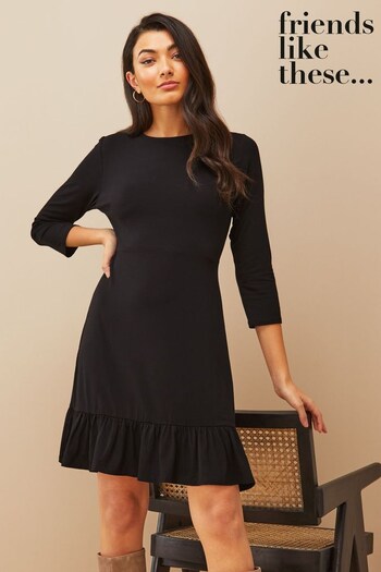 Big & Tall Biadia Shirt Black Fit And Flare Three Quarter Sleeve Dress (Q13016) | £26