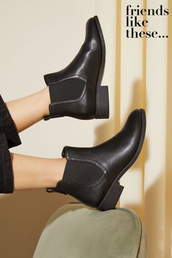 Friends Like These Black Wide FIt Flat Ankle Chelsea Boot (Q13254) | £30