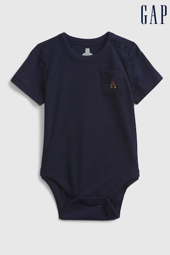 Gap Navy Blue Pocket Short Sleeve Baby Bodysuit (Q13387) | £6