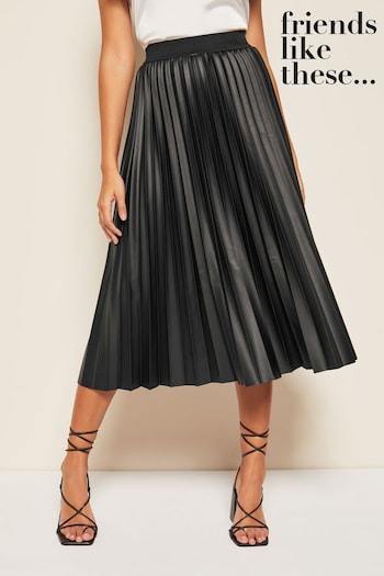 Friends Like These Black Faux Leather Pleat Summer Midi Skirt (Q13468) | £40