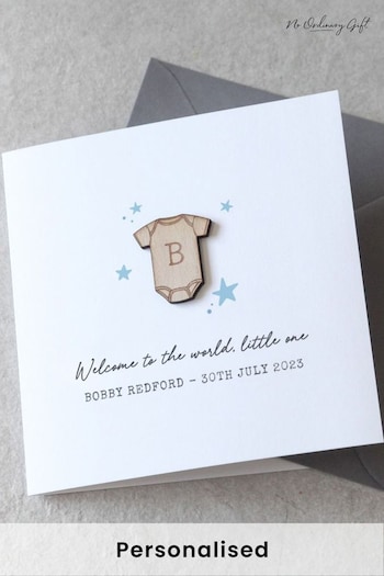 Personalised Engraved Babygrow New Baby Keepsake Card by No Ordinary Gift (Q13669) | £10