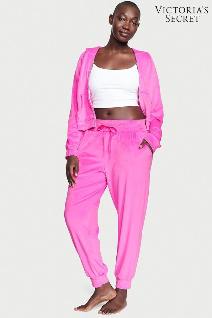 Pink velvet jogger online set