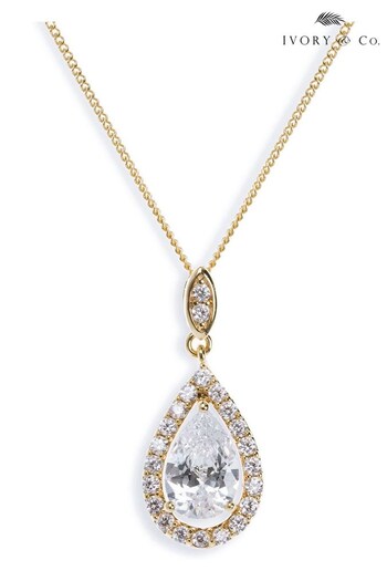 Ivory & Co Gold Belmont Crystal Teardrop Pendant (Q14126) | £35