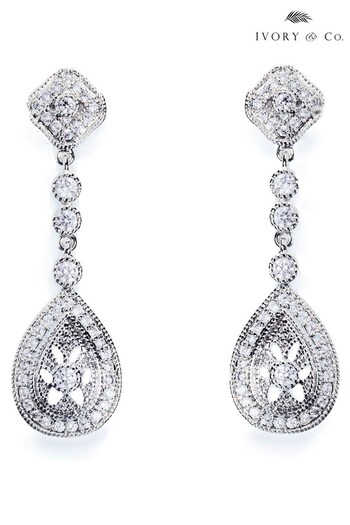 Ivory & Co Silver Moonstruck Rhodium Crystal Vintage Pave Earrings (Q14137) | £35