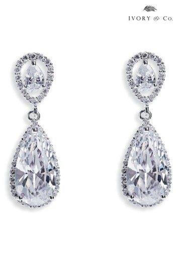 Ivory & Co Silver Bacall Rhodium Crystal Sparkling Peardrop Earrings (Q14139) | £55