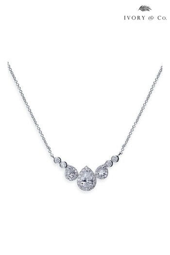 Ivory & Co Silver Sorbonne Rhodium Crystal Peardrop Pendant (Q14140) | £45