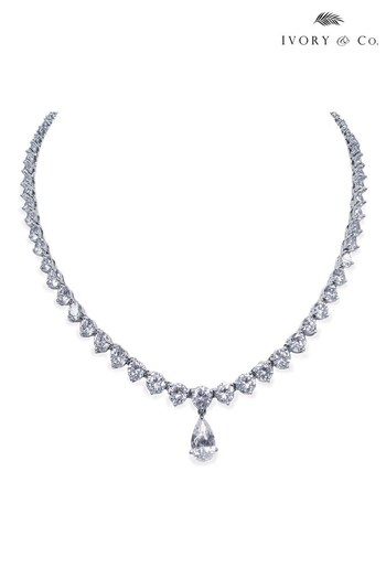 Ivory & Co Silver Imperial Rhodium Crystal Teardrop Necklace (Q14144) | £135