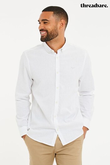 Threadbare White Linen Blend Long Sleeve Shirt (Q14831) | £24