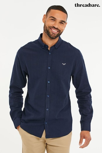 Threadbare Dark Blue Linen Blend Long Sleeve Shirt (Q14832) | £25