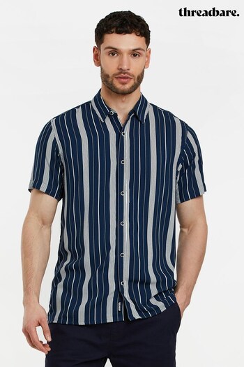 Threadbare Blue Vertical Striped Short Sleeve Shirt (Q14837) | £22