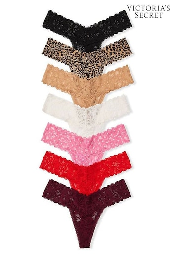 Victoria's Secret Black/Nude/Red/Pink/Leopard Lace Thong Knickers 7 Pack (Q14974) | £35
