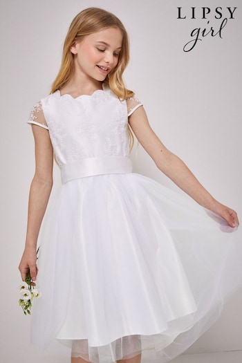Lipsy Ivory Tulle Lace Cap Sleeve Occasion Dress (Q15007) | £44 - £50