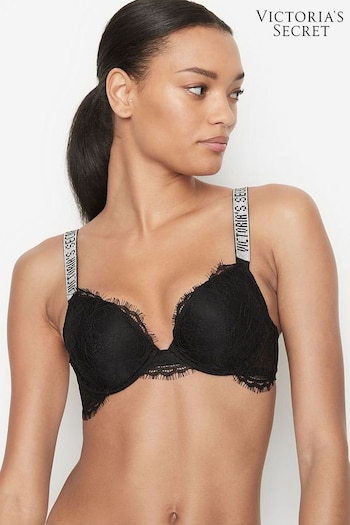 Victoria's Secret Black Lace Shine Strap Push Up Bra (Q15136) | £59